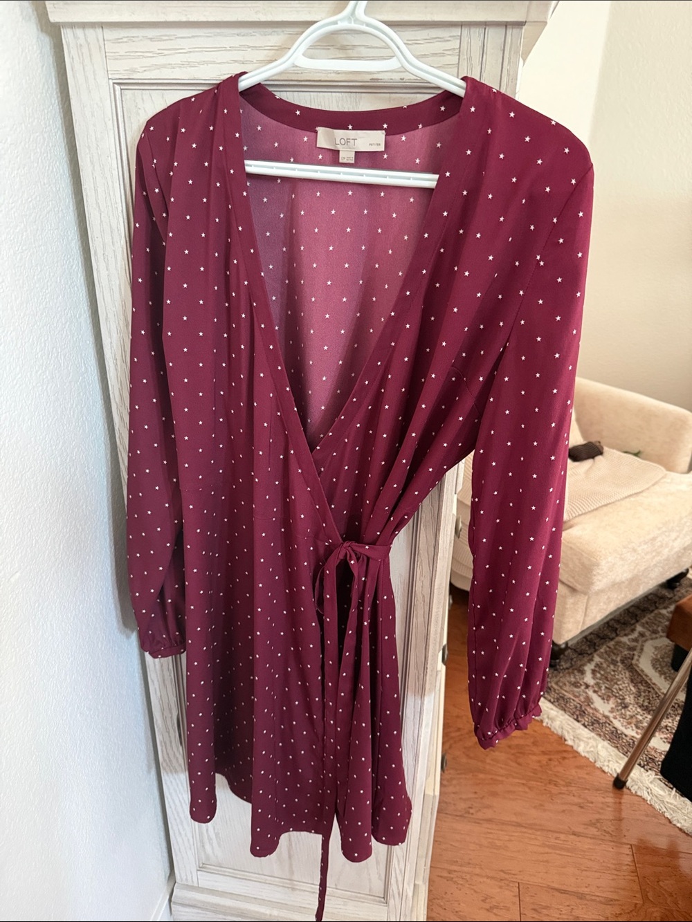 LOFT Maroon Polka Dot Wrap Dress